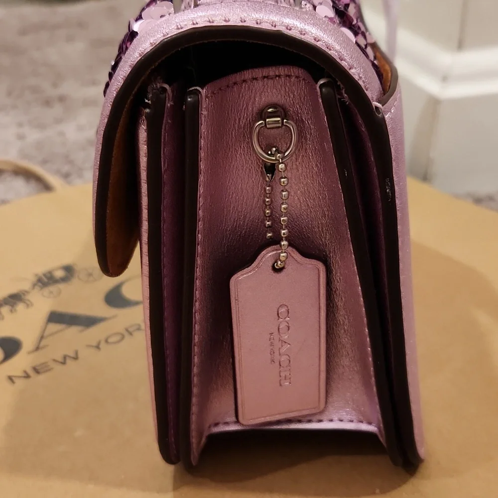 SOLD OUT NWT Coach Lilac Sequin Morgan Square Crossbody bag - Picture 11 of 16
